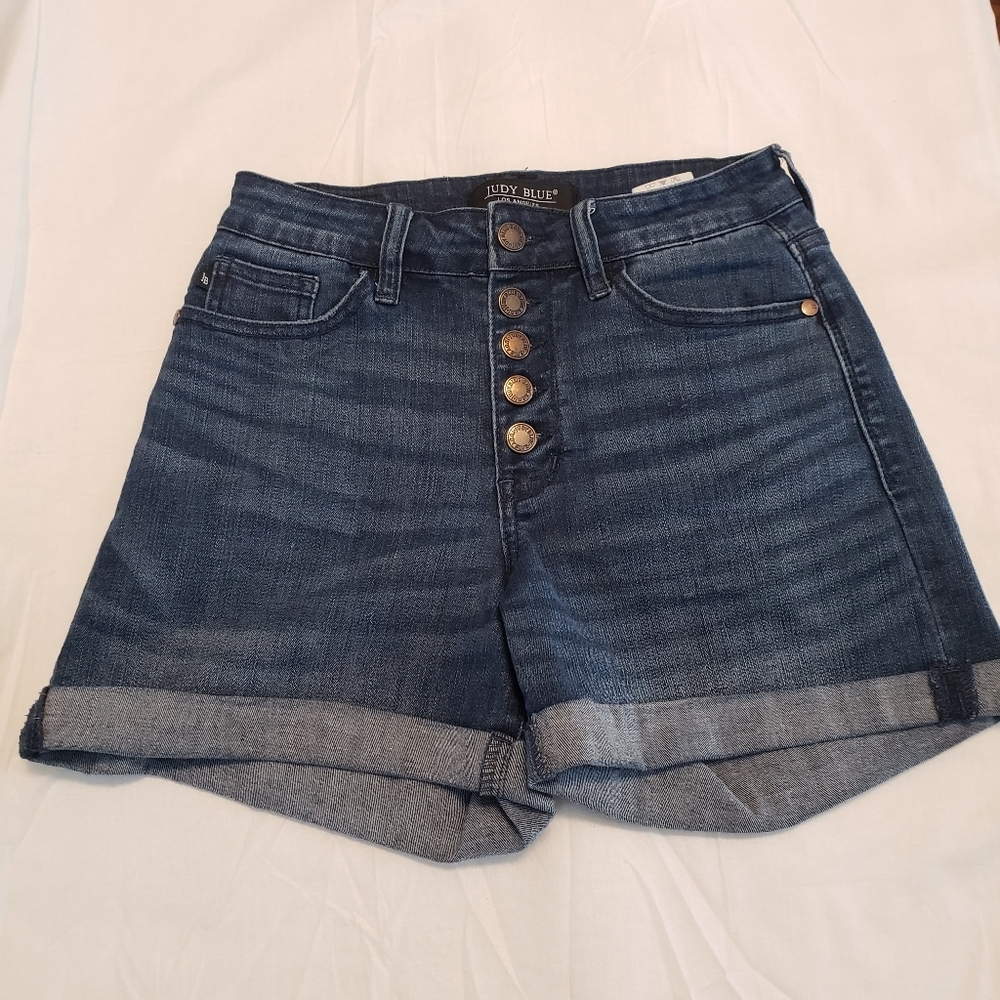 Judy Blue Jean Denim Cuffed Stretch Button Fly Shorts Women's Size 25